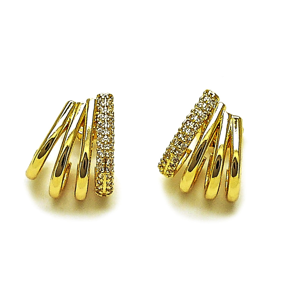 Oro Laminado Stud Earring, Gold Filled Style with White Micro Pave, Polished, Golden Finish