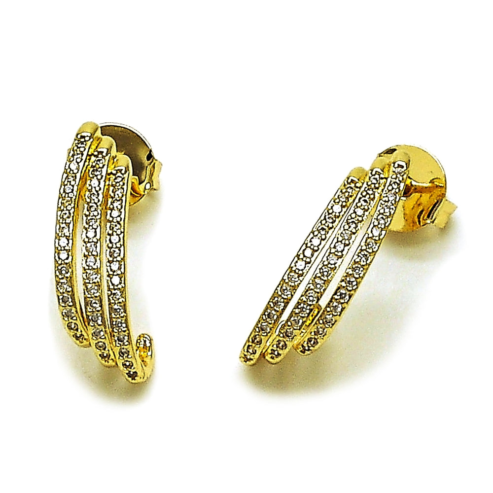 Oro Laminado Stud Earring, Gold Filled Style with White Micro Pave, Polished, Golden Finish
