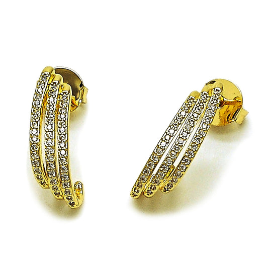 Oro Laminado Stud Earring, Gold Filled Style with White Micro Pave, Polished, Golden Finish
