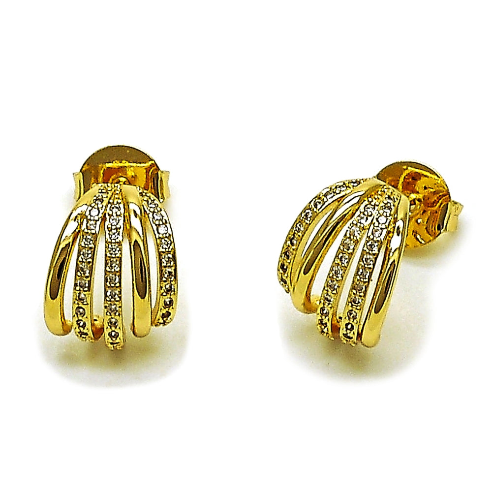 Oro Laminado Stud Earring, Gold Filled Style with White Micro Pave, Polished, Golden Finish