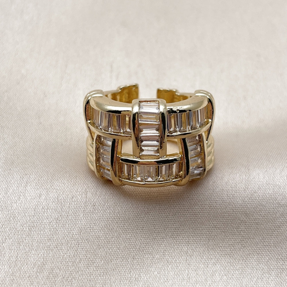 Oro Laminado Multi Stone Ring, Gold Filled Style Baguette Design, with White Cubic Zirconia, Polished, Golden Finish