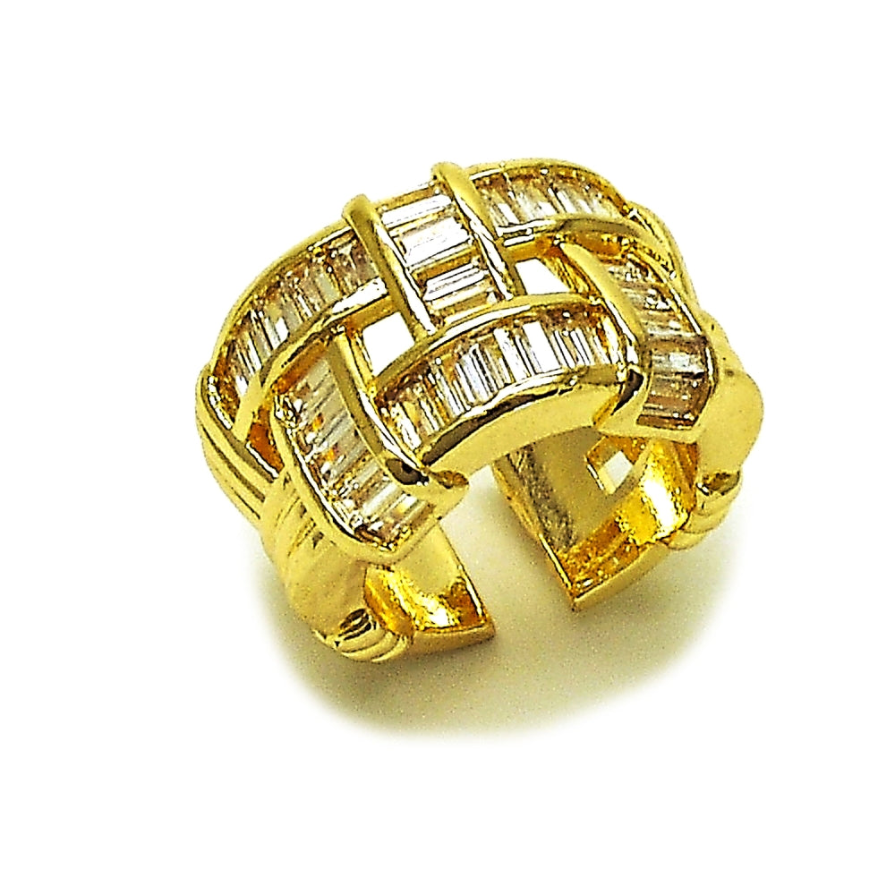 Oro Laminado Multi Stone Ring, Gold Filled Style Baguette Design, with White Cubic Zirconia, Polished, Golden Finish
