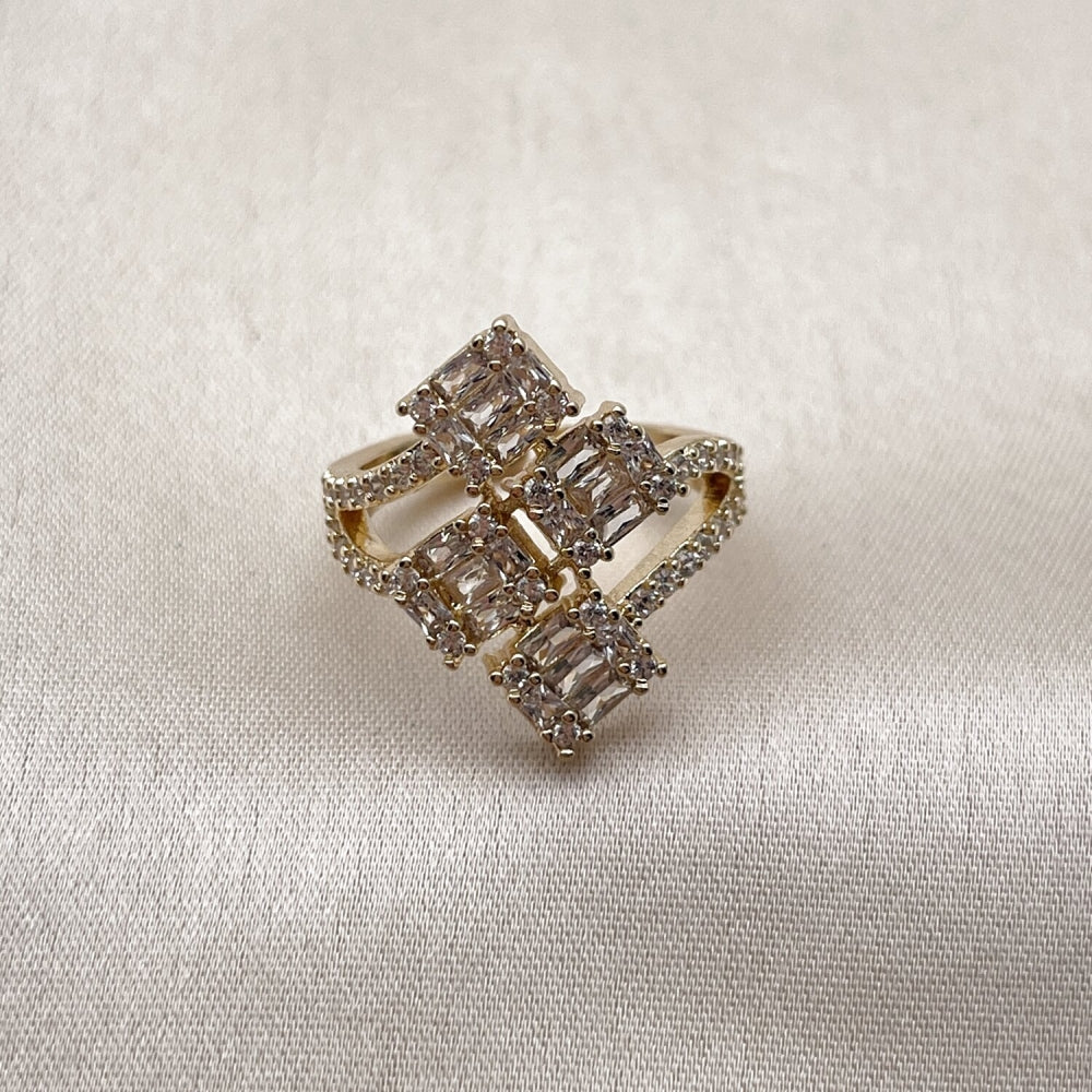 Oro Laminado Multi Stone Ring, Gold Filled Style Baguette Design, with White Cubic Zirconia and White Micro Pave, Polished, Golden Finish