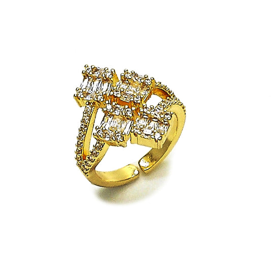 Oro Laminado Multi Stone Ring, Gold Filled Style Baguette Design, with White Cubic Zirconia and White Micro Pave, Polished, Golden Finish