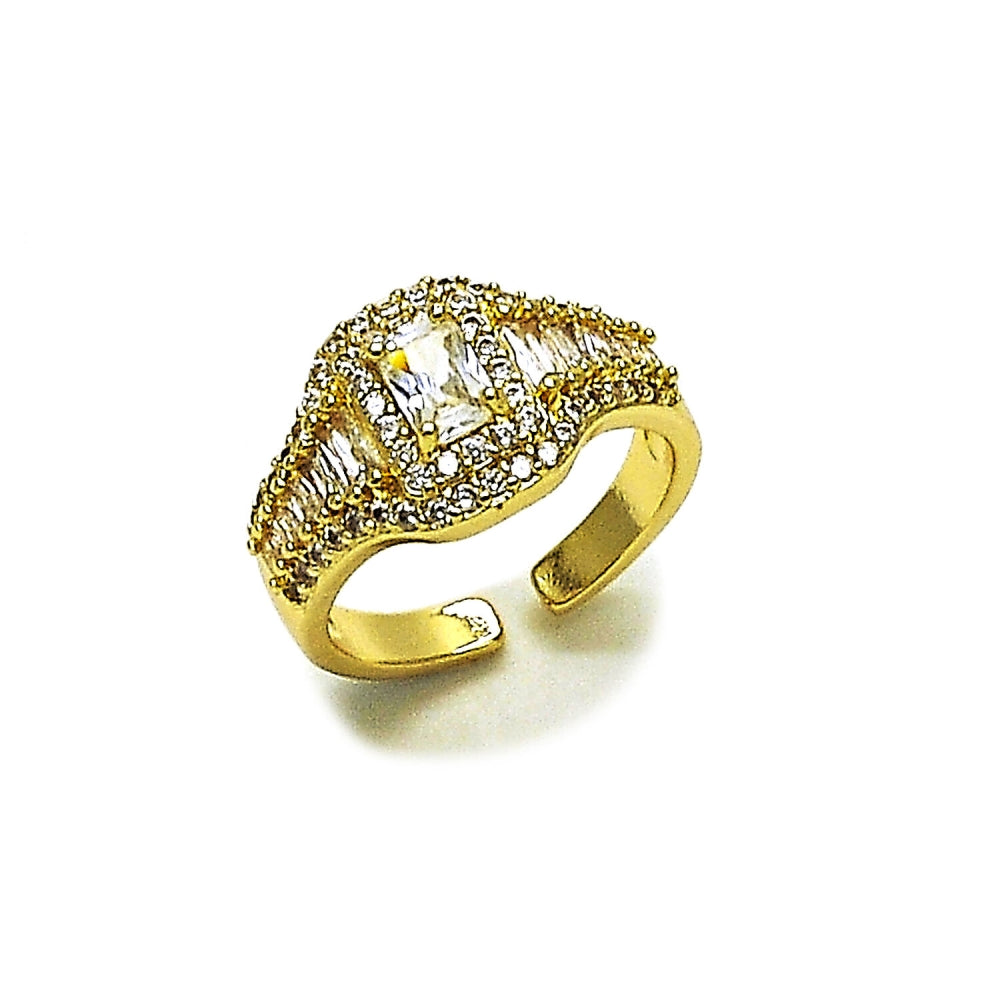 Oro Laminado Multi Stone Ring, Gold Filled Style Baguette and Cluster Design, with White Cubic Zirconia and White Micro Pave, Polished, Golden Finish