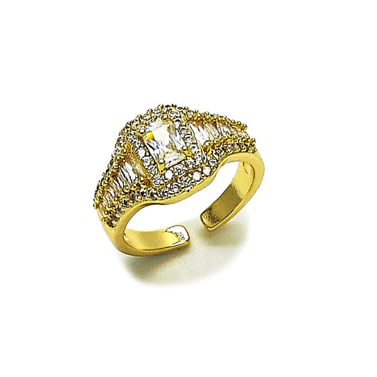 Oro Laminado Multi Stone Ring, Gold Filled Style Baguette and Cluster Design, with White Cubic Zirconia and White Micro Pave, Polished, Golden Finish