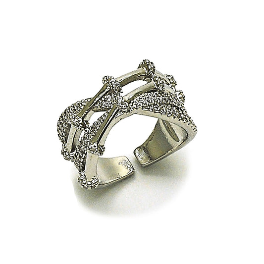 Rhodium Gold Filled Multi Stone Ring, Bamboo Design, with White Micro Pave, Polished, Rhodium Finish