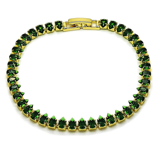 Oro Laminado Tennis Bracelet, Gold Filled Style Teardrop Design, with Green Cubic Zirconia, Polished, Golden Finish