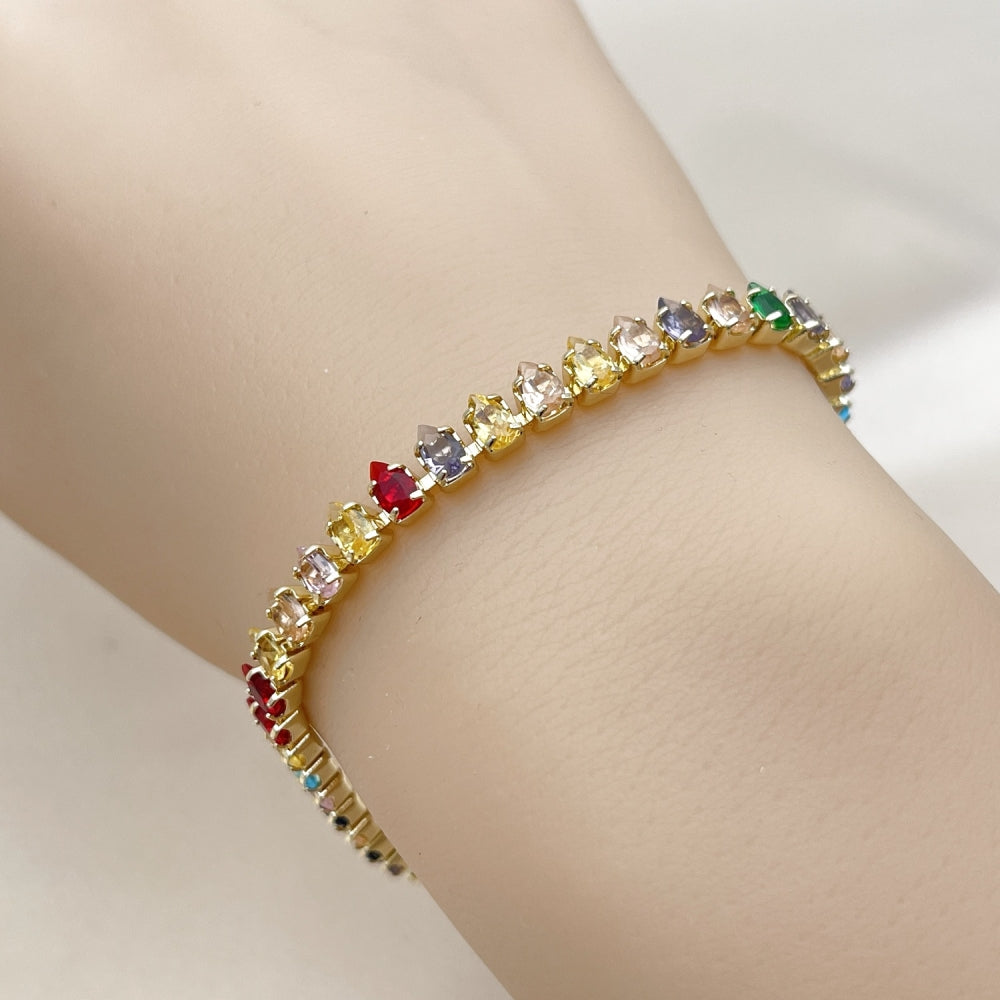 Oro Laminado Tennis Bracelet, Gold Filled Style Teardrop Design, with Multicolor Cubic Zirconia, Polished, Golden Finish