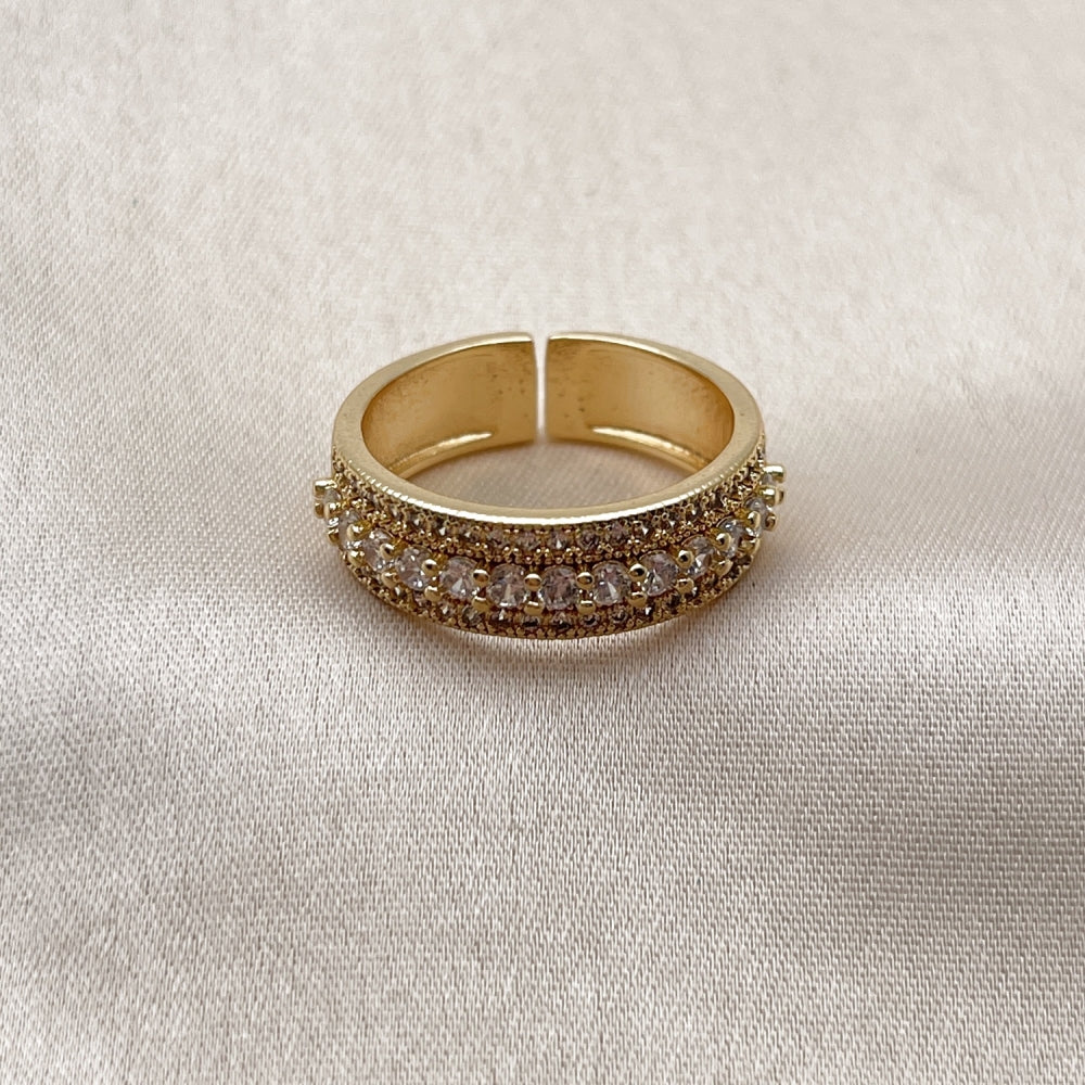 Oro Laminado Multi Stone Ring, Gold Filled Style Cluster Design, with White Cubic Zirconia and White Micro Pave, Polished, Golden Finish