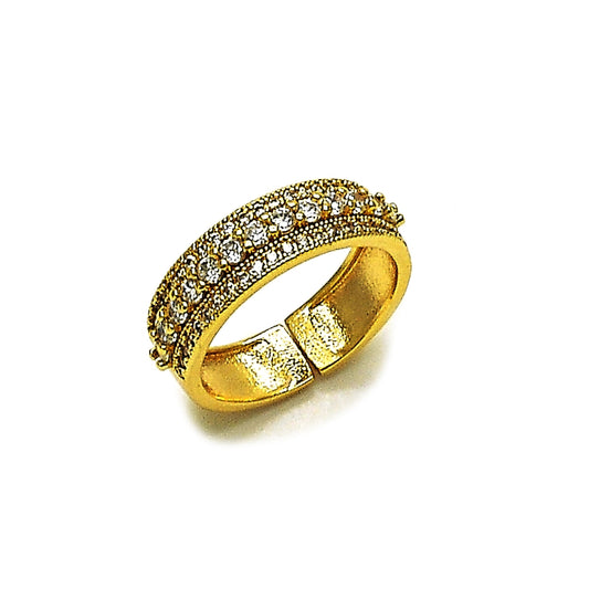 Oro Laminado Multi Stone Ring, Gold Filled Style Cluster Design, with White Cubic Zirconia and White Micro Pave, Polished, Golden Finish