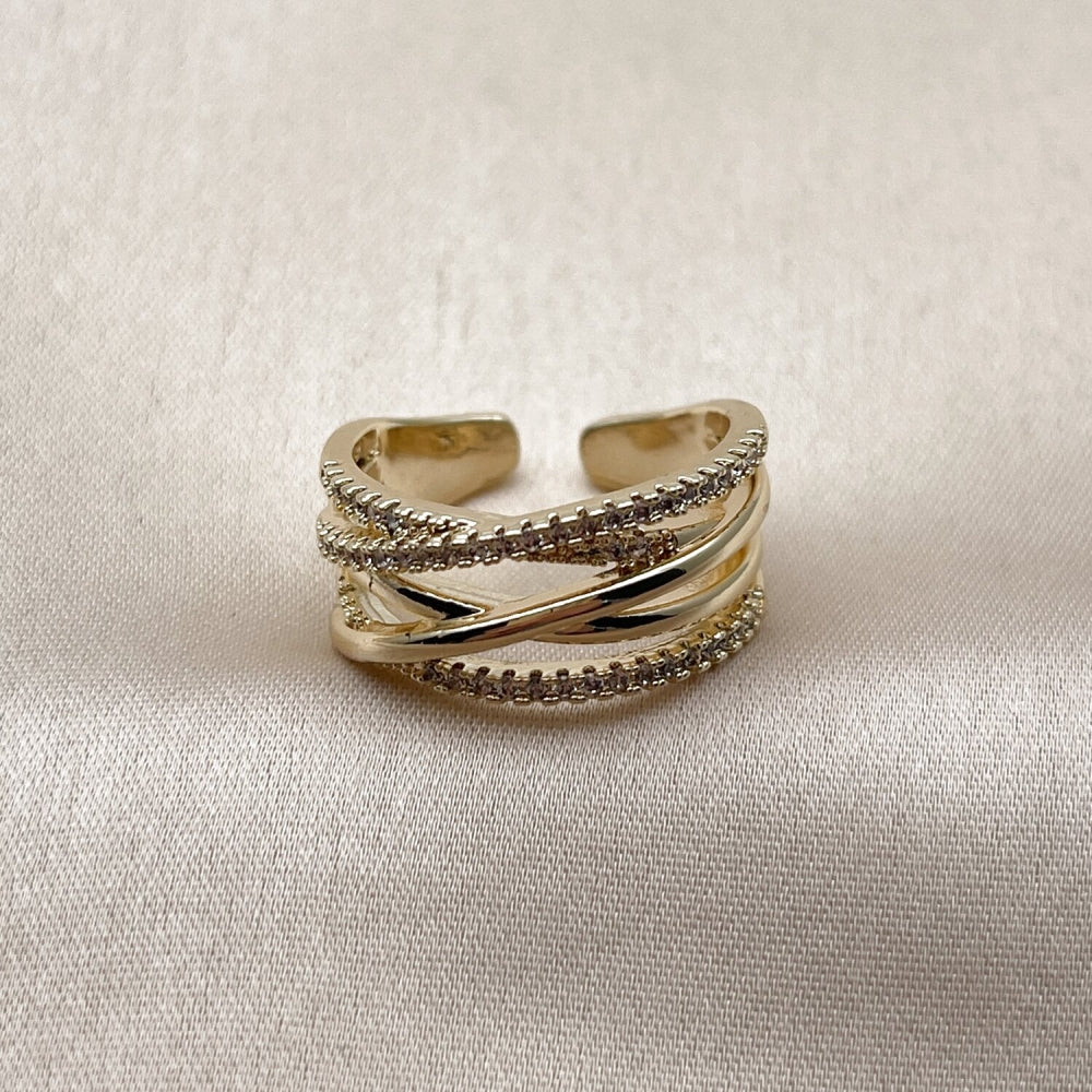 Oro Laminado Multi Stone Ring, Gold Filled Style with White Micro Pave, Polished, Golden Finish