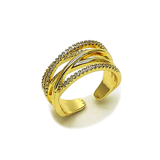 Oro Laminado Multi Stone Ring, Gold Filled Style with White Micro Pave, Polished, Golden Finish
