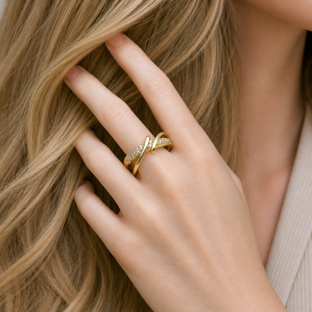 Oro Laminado Multi Stone Ring, Gold Filled Style with White Micro Pave, Polished, Golden Finish