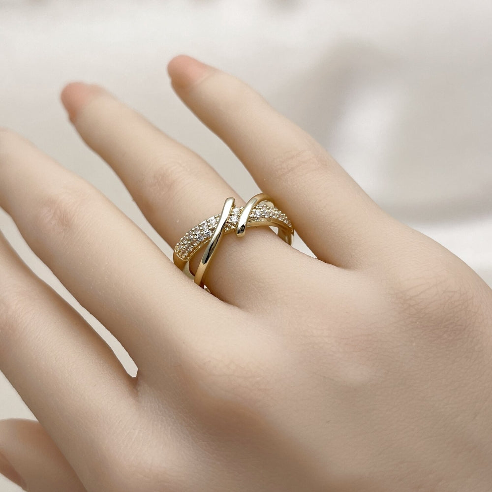 Oro Laminado Multi Stone Ring, Gold Filled Style with White Micro Pave, Polished, Golden Finish