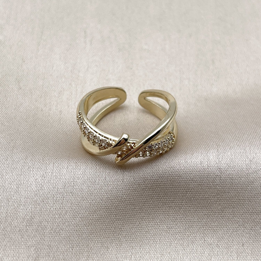 Oro Laminado Multi Stone Ring, Gold Filled Style with White Micro Pave, Polished, Golden Finish