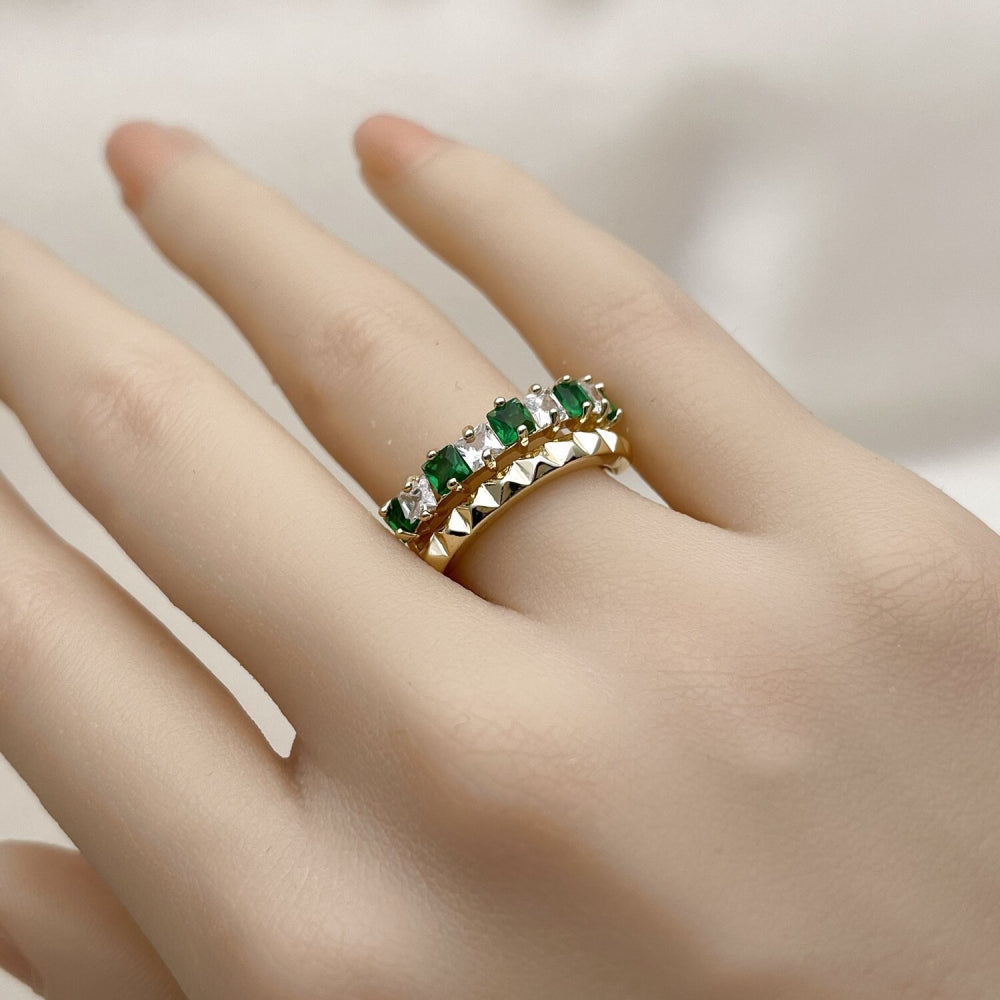 Oro Laminado Multi Stone Ring, Gold Filled Style with Green and White Cubic Zirconia, Polished, Golden Finish