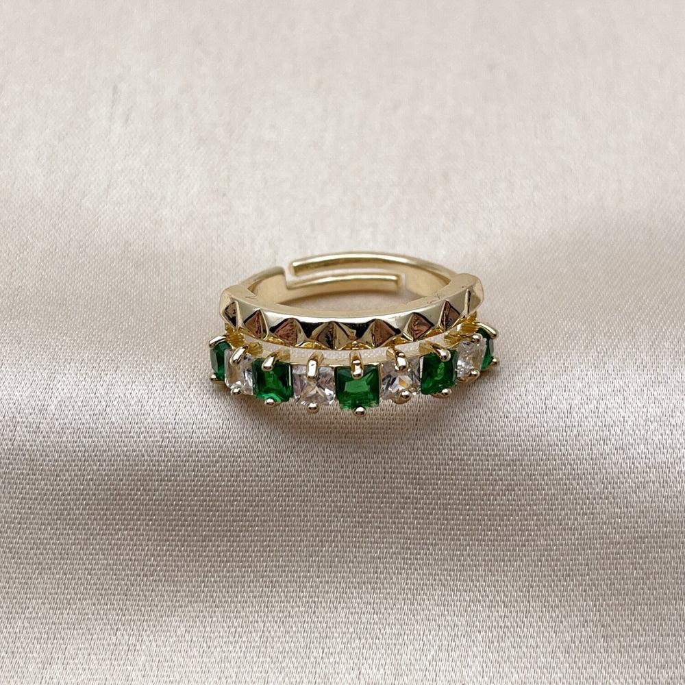 Oro Laminado Multi Stone Ring, Gold Filled Style with Green and White Cubic Zirconia, Polished, Golden Finish
