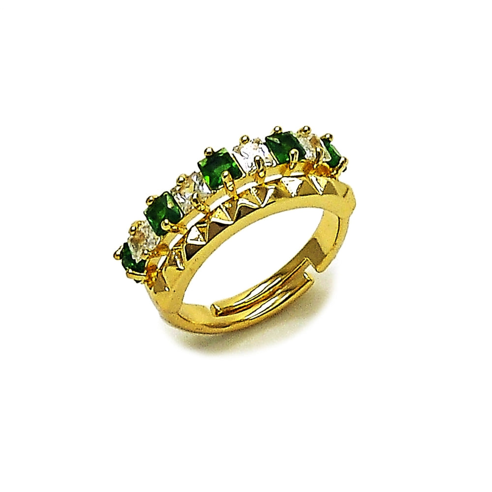 Oro Laminado Multi Stone Ring, Gold Filled Style with Green and White Cubic Zirconia, Polished, Golden Finish