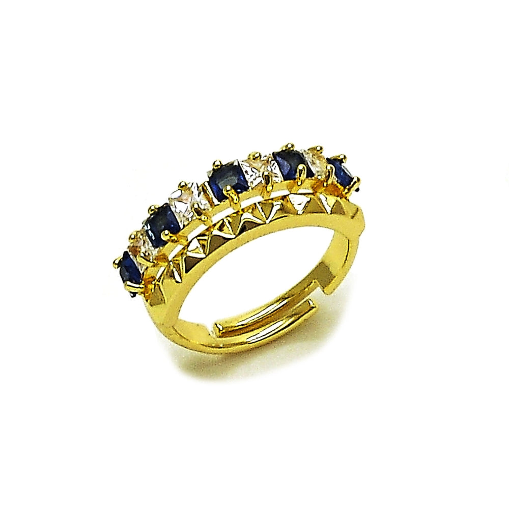 Oro Laminado Multi Stone Ring, Gold Filled Style with Sapphire Blue and White Cubic Zirconia, Polished, Golden Finish