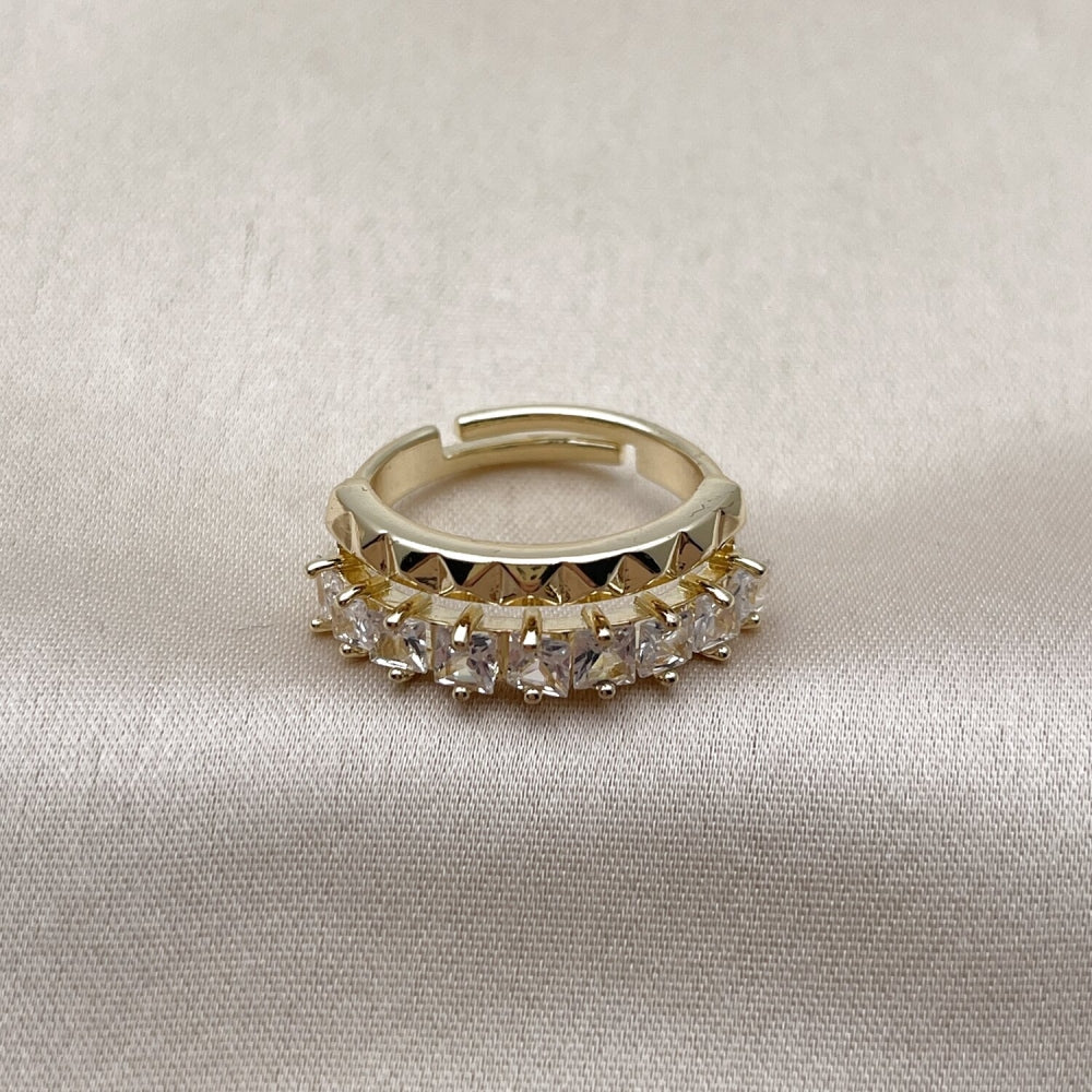 Oro Laminado Multi Stone Ring, Gold Filled Style with White Cubic Zirconia, Polished, Golden Finish