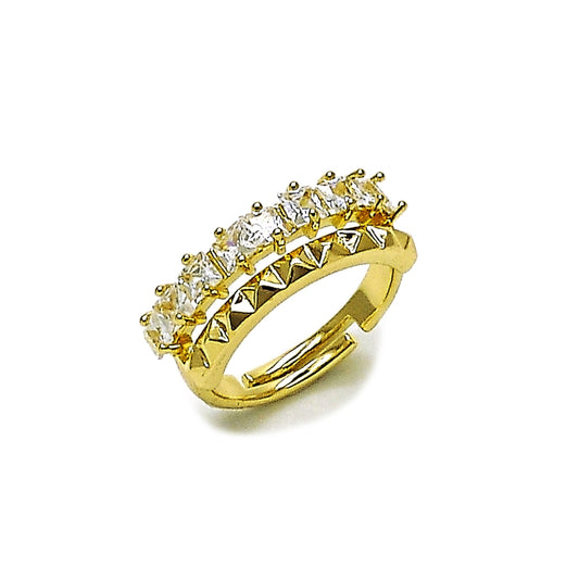 Oro Laminado Multi Stone Ring, Gold Filled Style with White Cubic Zirconia, Polished, Golden Finish
