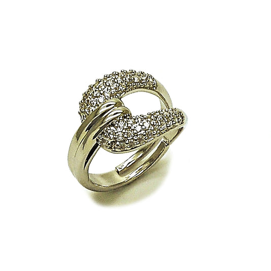 Rhodium Gold Filled Multi Stone Ring, Belt Buckle Design, with White Cubic Zirconia, Polished, Rhodium Finish