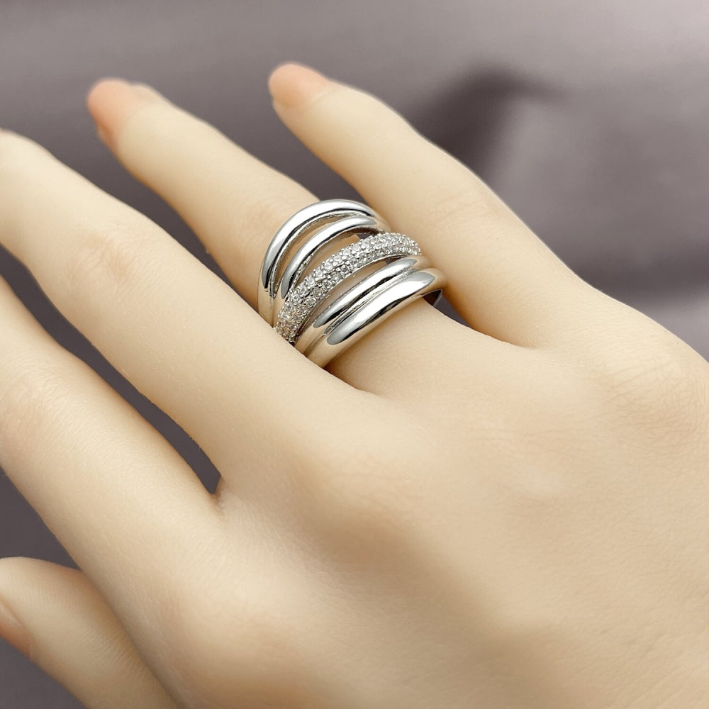 Rhodium Gold Filled Multi Stone Ring, with White Micro Pave, Polished, Rhodium Finish