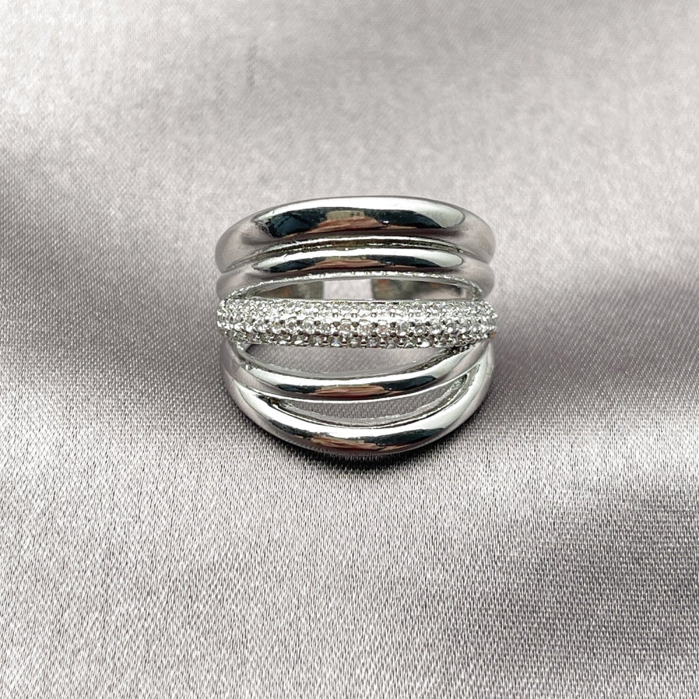 Rhodium Gold Filled Multi Stone Ring, with White Micro Pave, Polished, Rhodium Finish