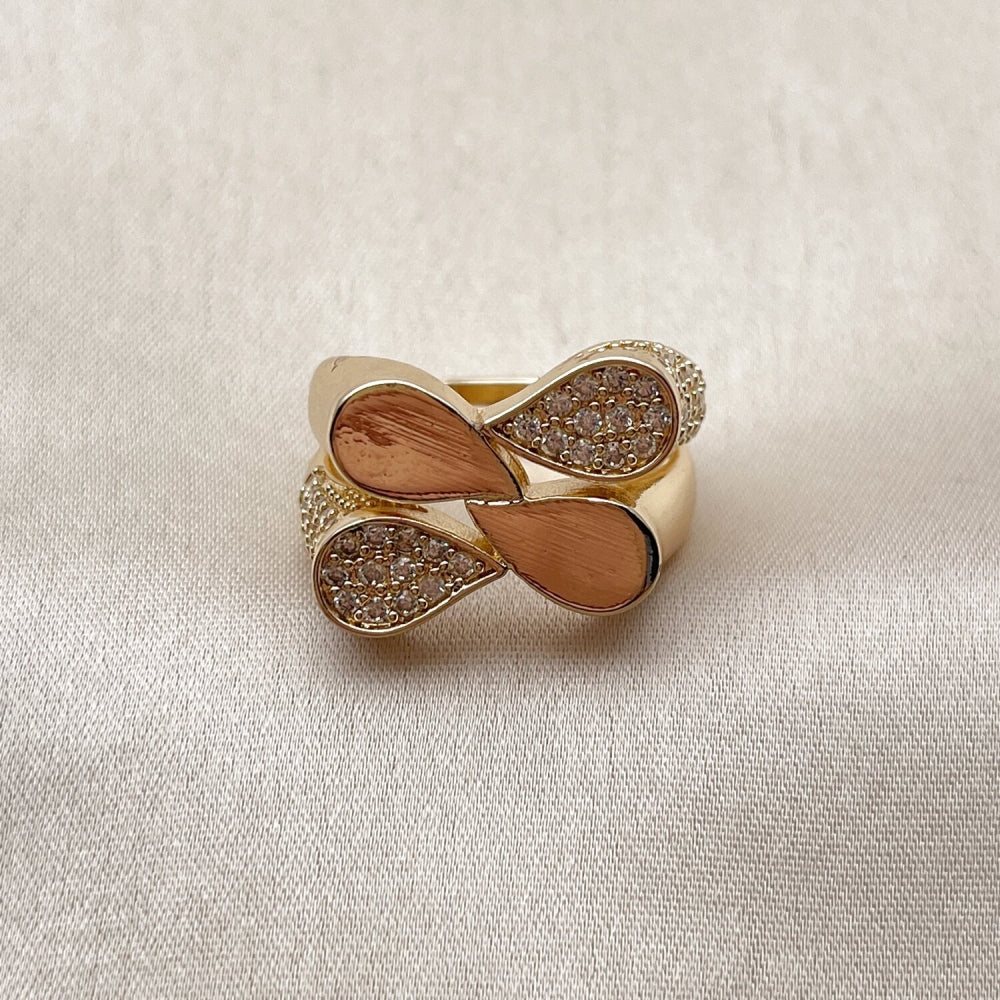 Oro Laminado Multi Stone Ring, Gold Filled Style Teardrop Design, with White Cubic Zirconia, Polished, Golden Finish