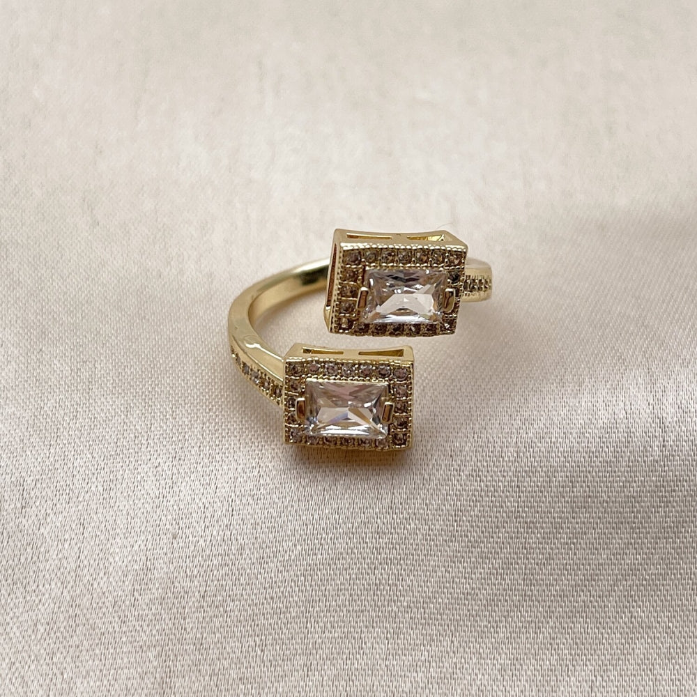 Oro Laminado Multi Stone Ring, Gold Filled Style Cluster and Baguette Design, with White Cubic Zirconia and White Micro Pave, Polished, Golden Finish