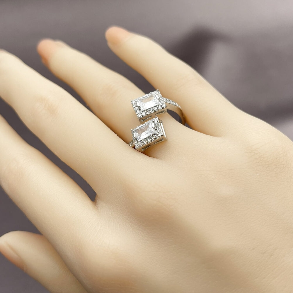 Rhodium Gold Filled Multi Stone Ring, Cluster Design, with White Cubic Zirconia and White Micro Pave, Polished, Rhodium Finish