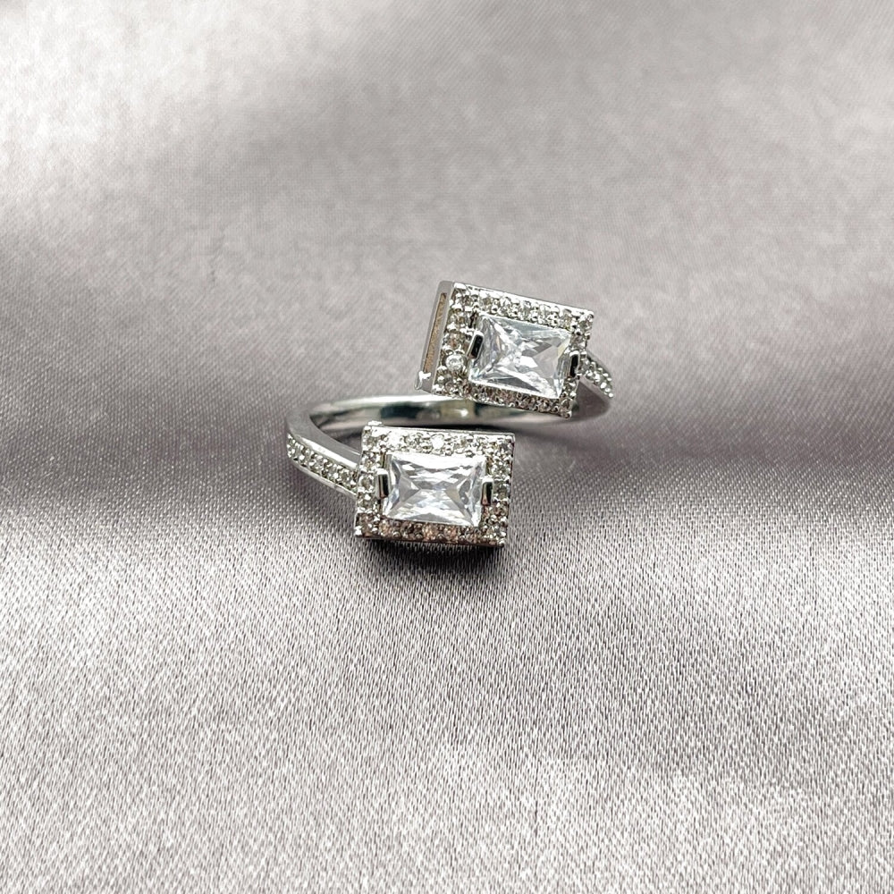 Rhodium Gold Filled Multi Stone Ring, Cluster Design, with White Cubic Zirconia and White Micro Pave, Polished, Rhodium Finish