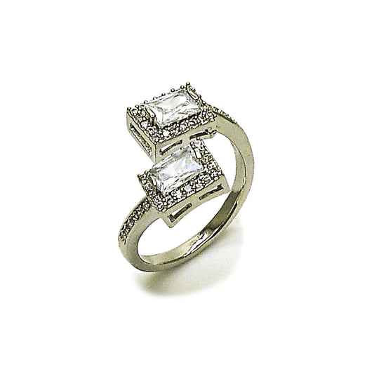 Rhodium Gold Filled Multi Stone Ring, Cluster Design, with White Cubic Zirconia and White Micro Pave, Polished, Rhodium Finish