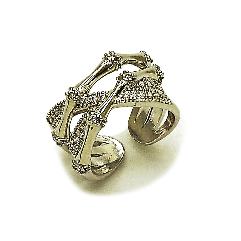Rhodium Gold Filled Multi Stone Ring, Bamboo Design, with White Cubic Zirconia and White Micro Pave, Polished, Rhodium Finish
