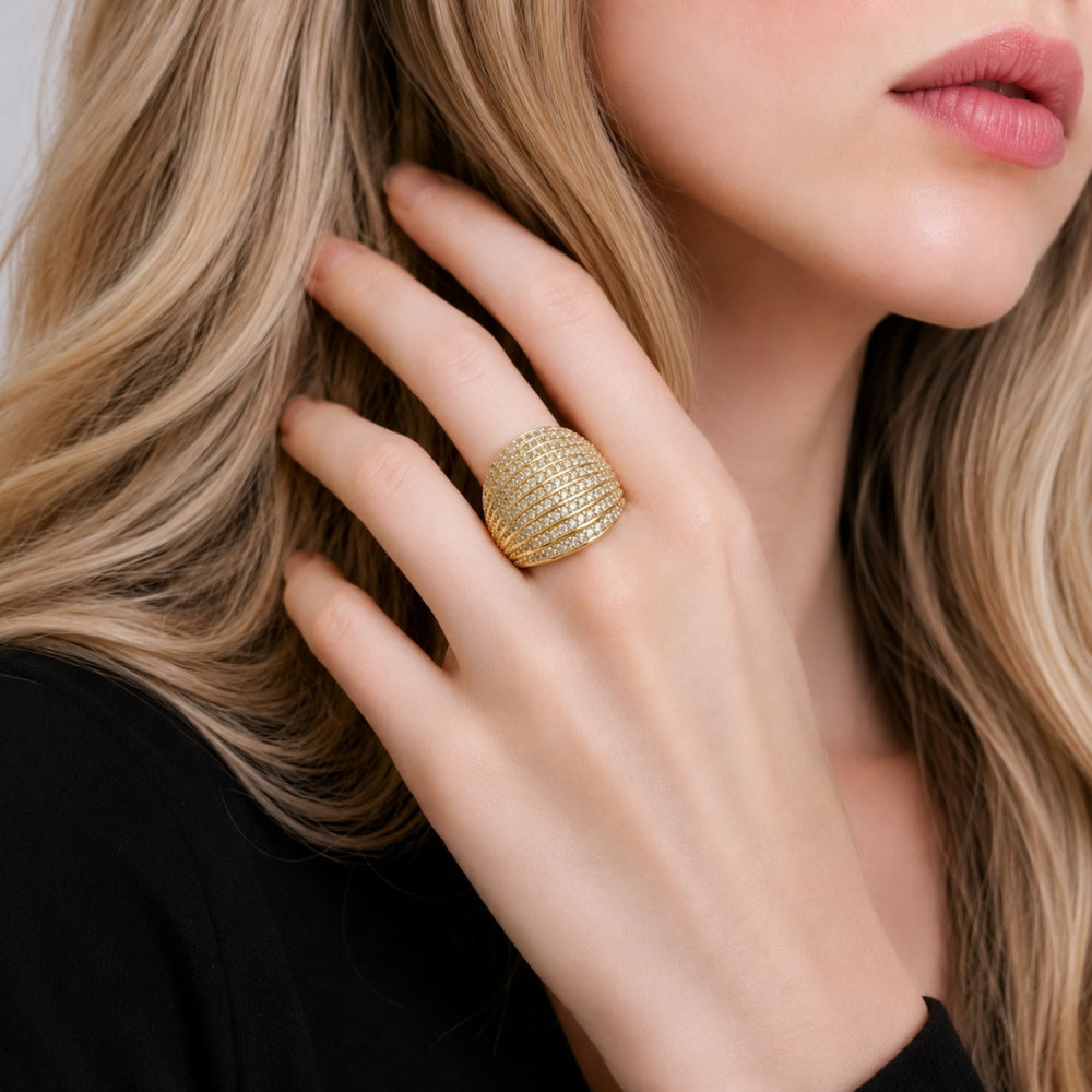 Oro Laminado Multi Stone Ring, Gold Filled Style with White Cubic Zirconia, Polished, Golden Finish
