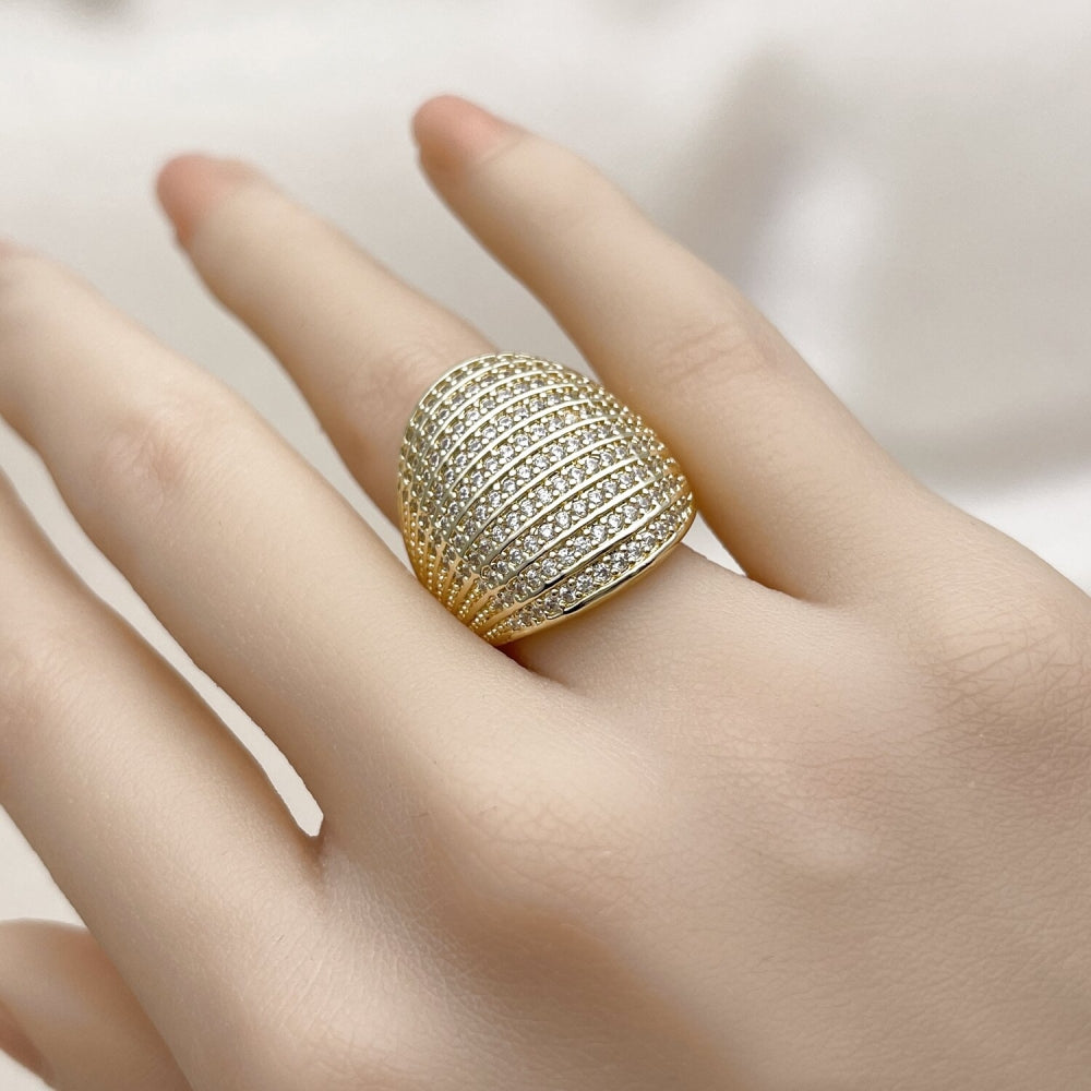 Oro Laminado Multi Stone Ring, Gold Filled Style with White Cubic Zirconia, Polished, Golden Finish