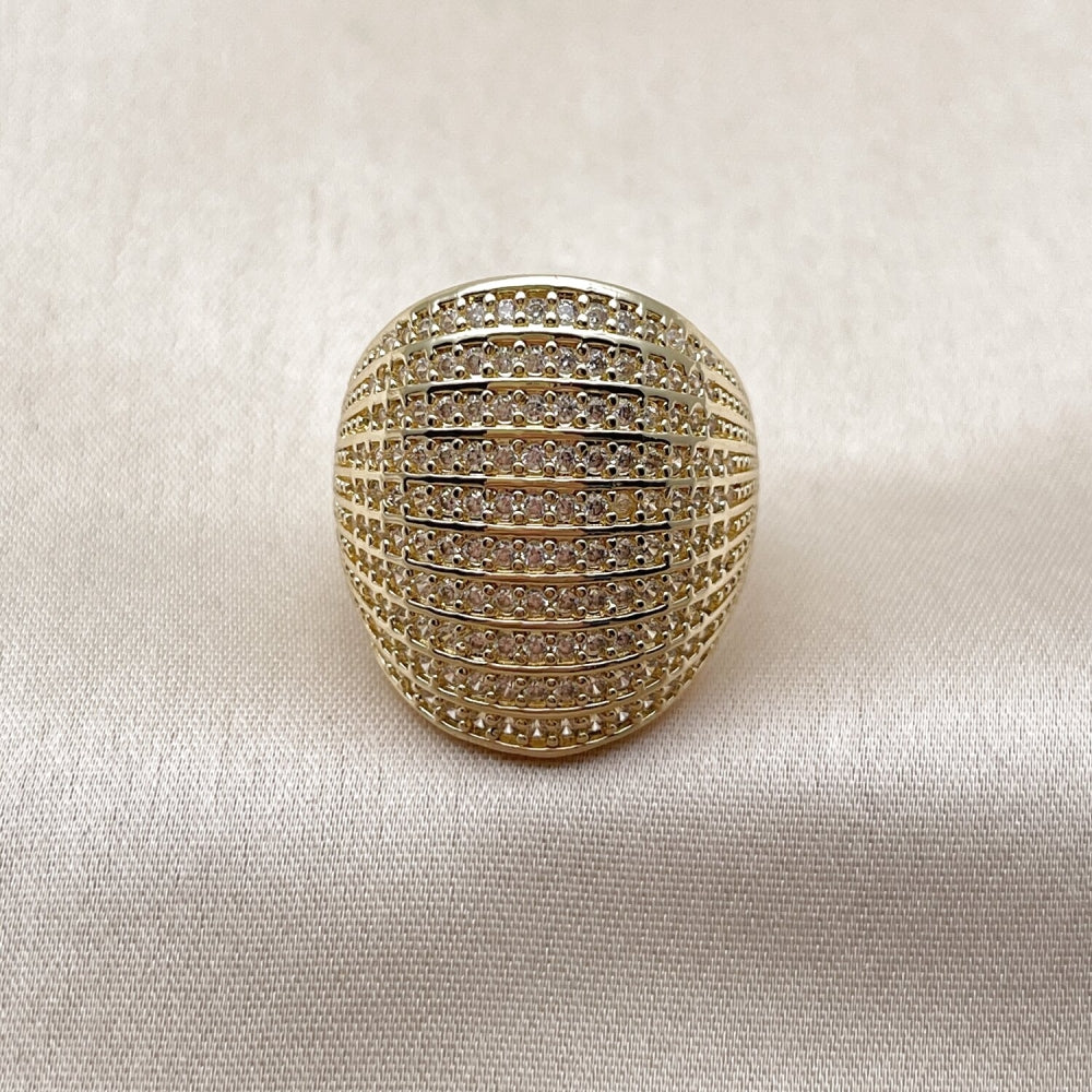 Oro Laminado Multi Stone Ring, Gold Filled Style with White Cubic Zirconia, Polished, Golden Finish