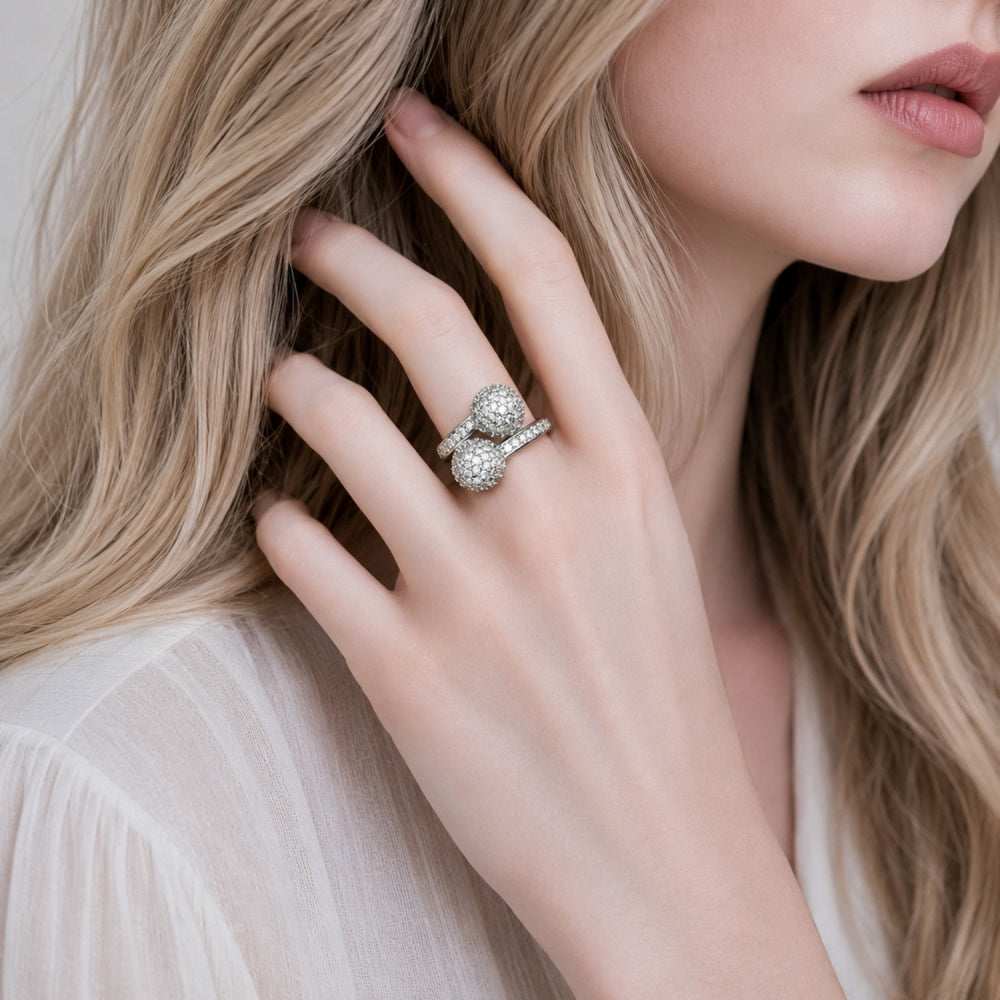 Rhodium Gold Filled Multi Stone Ring, Ball Design, with White Cubic Zirconia, Polished, Rhodium Finish