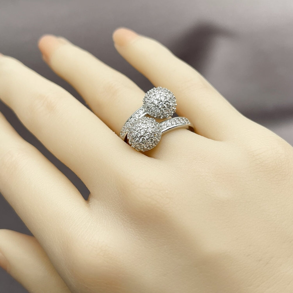 Rhodium Gold Filled Multi Stone Ring, Ball Design, with White Cubic Zirconia, Polished, Rhodium Finish