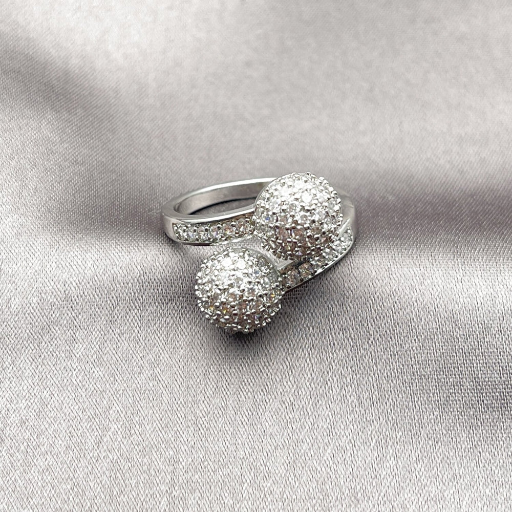 Rhodium Gold Filled Multi Stone Ring, Ball Design, with White Cubic Zirconia, Polished, Rhodium Finish