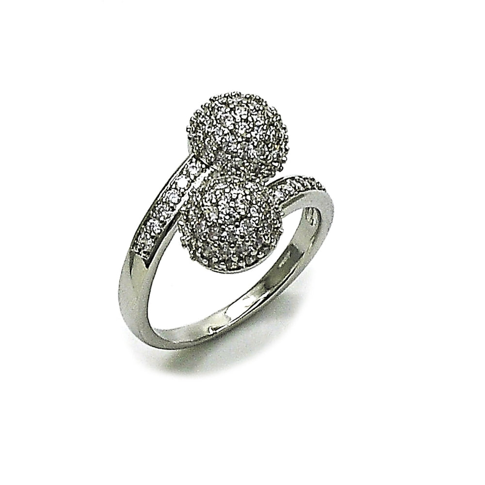 Rhodium Gold Filled Multi Stone Ring, Ball Design, with White Cubic Zirconia, Polished, Rhodium Finish