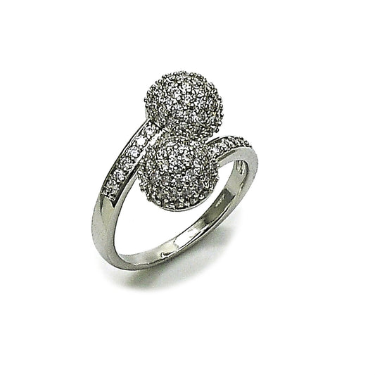 Rhodium Gold Filled Multi Stone Ring, Ball Design, with White Cubic Zirconia, Polished, Rhodium Finish