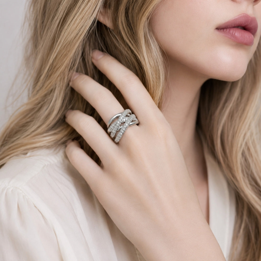 Rhodium Gold Filled Multi Stone Ring, with White Cubic Zirconia, Polished, Rhodium Finish