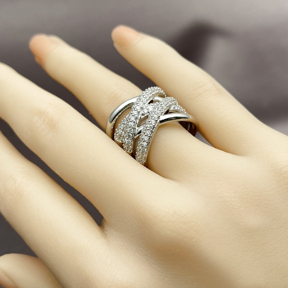 Rhodium Gold Filled Multi Stone Ring, with White Cubic Zirconia, Polished, Rhodium Finish