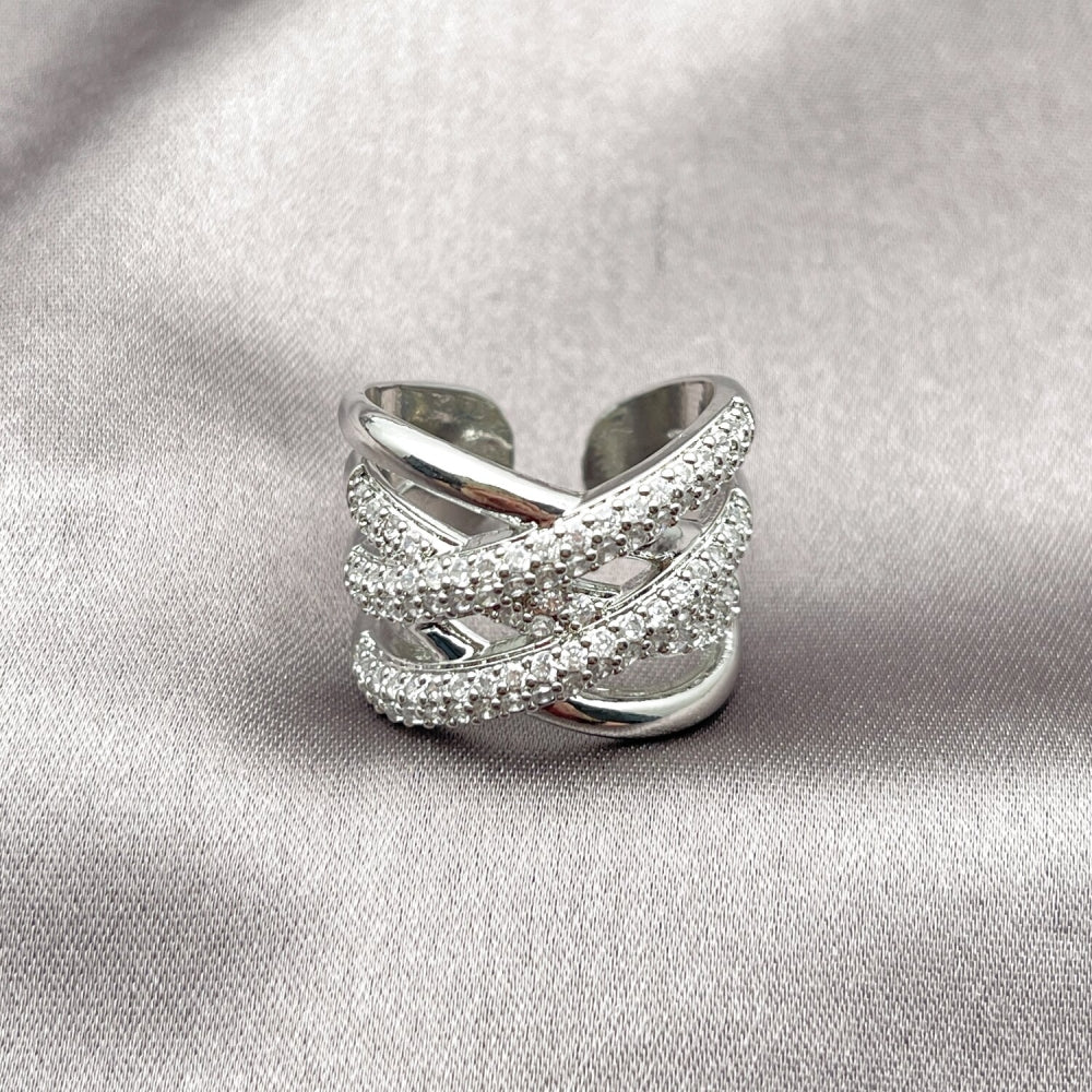 Rhodium Gold Filled Multi Stone Ring, with White Cubic Zirconia, Polished, Rhodium Finish