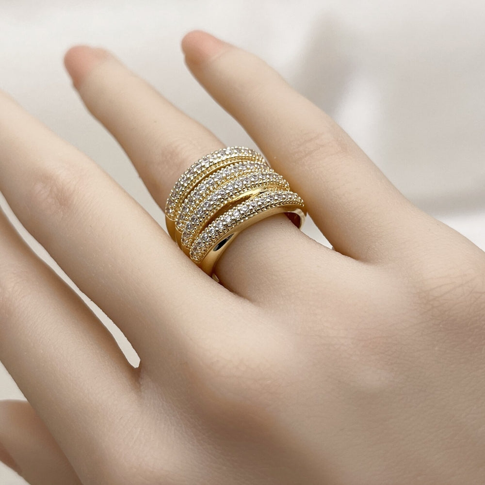 Oro Laminado Multi Stone Ring, Gold Filled Style with White Micro Pave, Polished, Golden Finish
