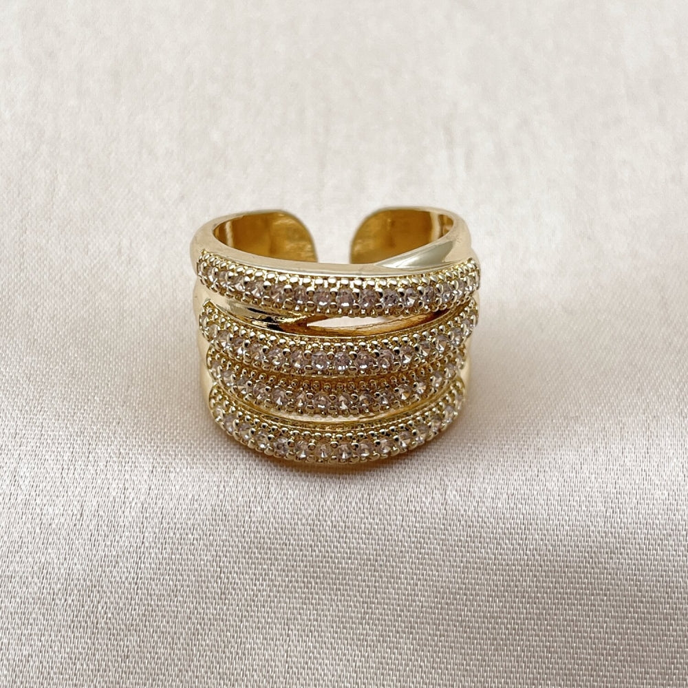 Oro Laminado Multi Stone Ring, Gold Filled Style with White Micro Pave, Polished, Golden Finish