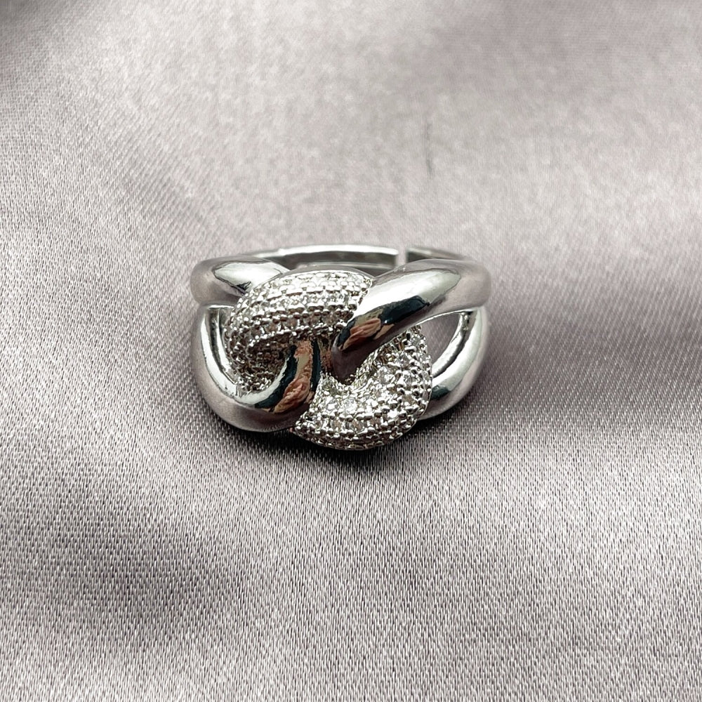 Rhodium Gold Filled Multi Stone Ring, Miami Cuban Design, with White Micro Pave, Polished, Rhodium Finish