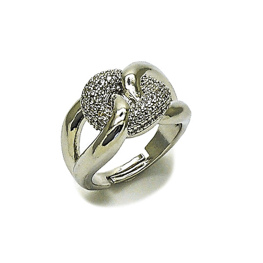 Rhodium Gold Filled Multi Stone Ring, Miami Cuban Design, with White Micro Pave, Polished, Rhodium Finish